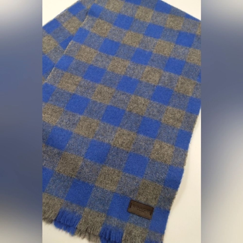 Coach Wool Long Winter Fringe Scarf Checker Unisex Men's - Picture 3 of 11